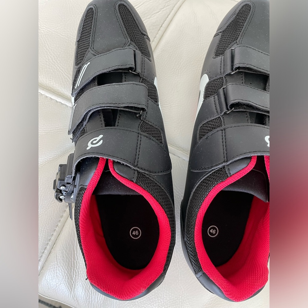 Peloton Bike Cycling Shoes Black Red With Cleats Mens Size 12 EU 46